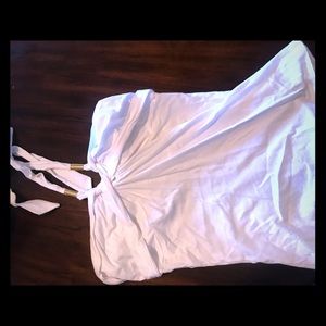 White halter tank with gold trim